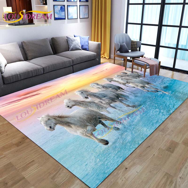 3D ковер с бегущими лошадьми, ковер с животными для дома, гостиной, дивана, красочные напольные коврики с лошадьми, декор для детской спальни, детские игровые ковры