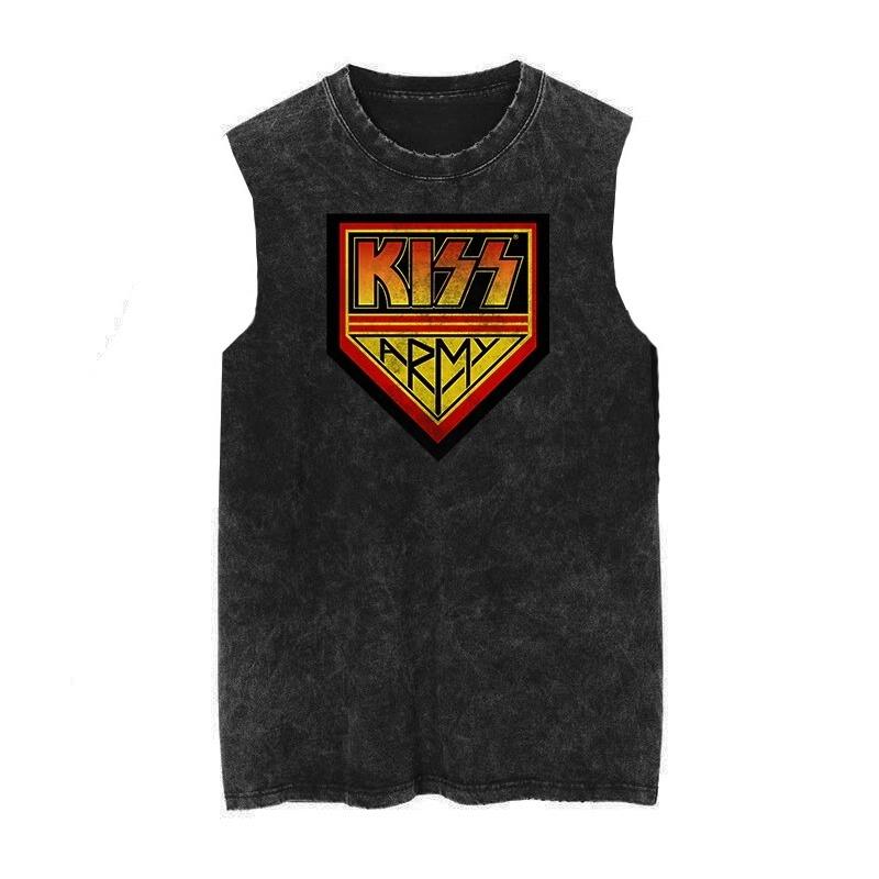 American Vintage Washed Cotton Kiss Band Men Women New Loose Vest Retro Fashion Trend Sleeveless T-shirt Tank Tops