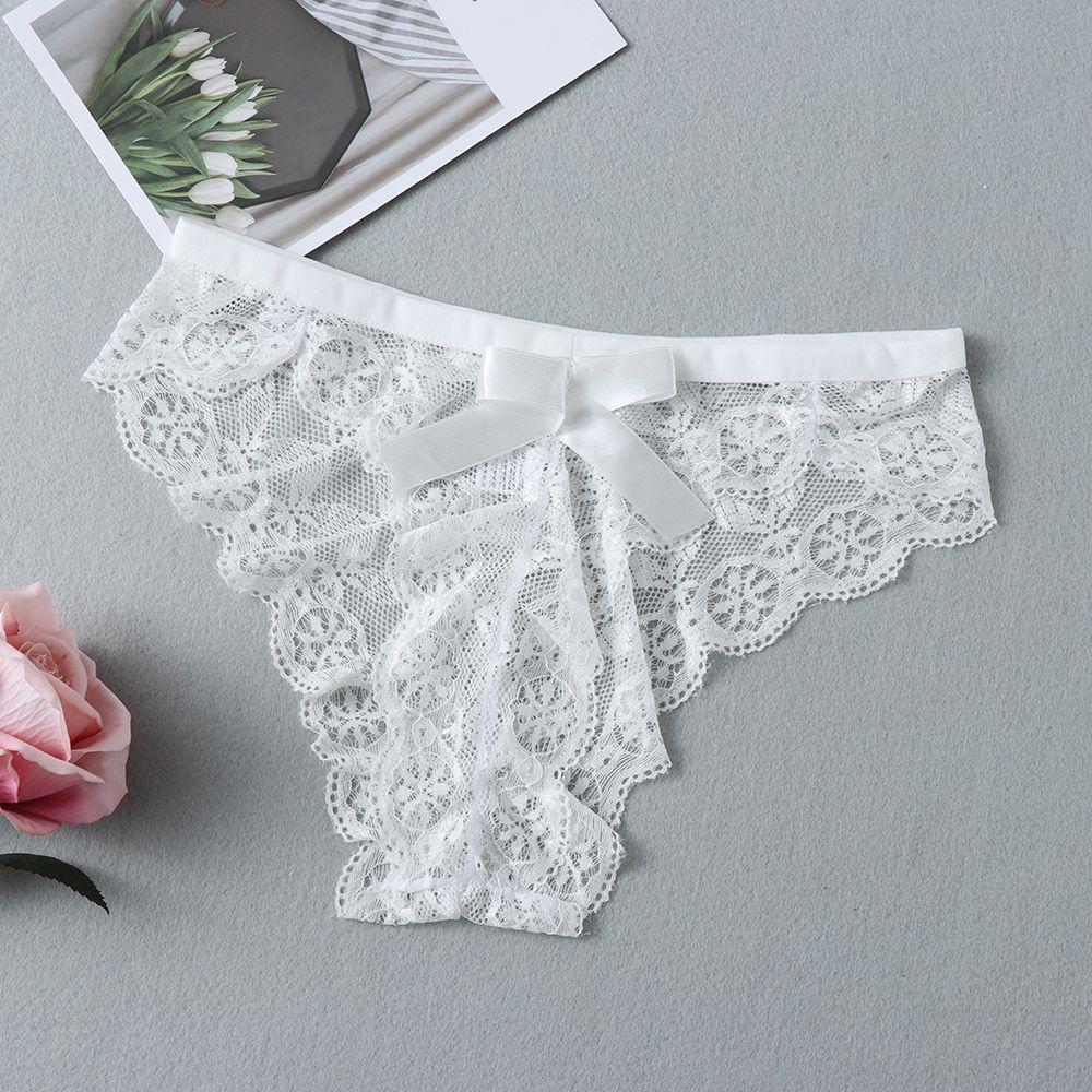Lingerie Transparent Lace Flowers Sexy Thong Women's Underwear G String Hollow Bow Panties
