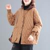 Women Winter Hooded Diamond Quilt Button Pocket Jacket Long Sleeves Loose Single Breasted Casual Office Jacket
