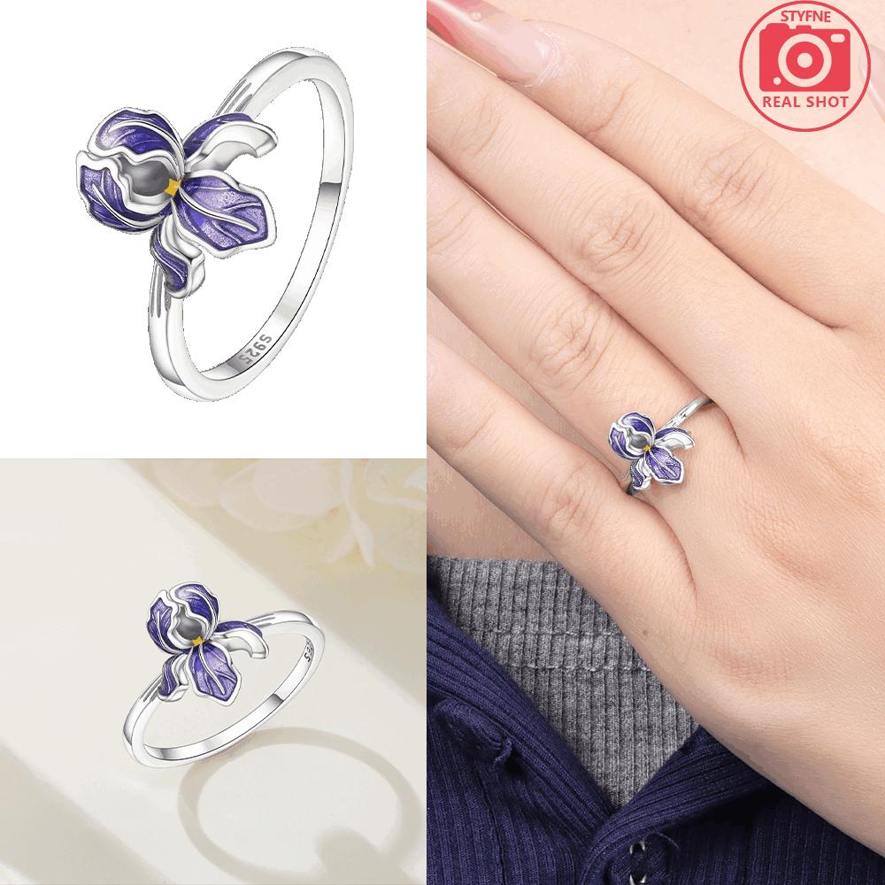 copper Authentic Plant Collection Purple Iris Ring Womens Anniversary Gift Engagement Rings for Women Mens Jewellery