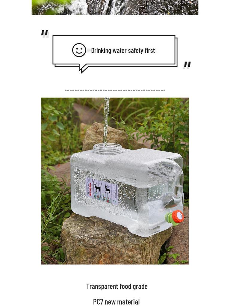 Transparent Outdoor Camping Water Bucket with Faucet and Lid - Food Grade Square Storage Container for Drinking Water
