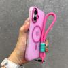 For Magsafe Candy Color Contrast Lanyard Case for iPhone 16 15 Pro Max 14 Plus 11 12 13 Hand Wrist Strap Matte Soft TPU Cover