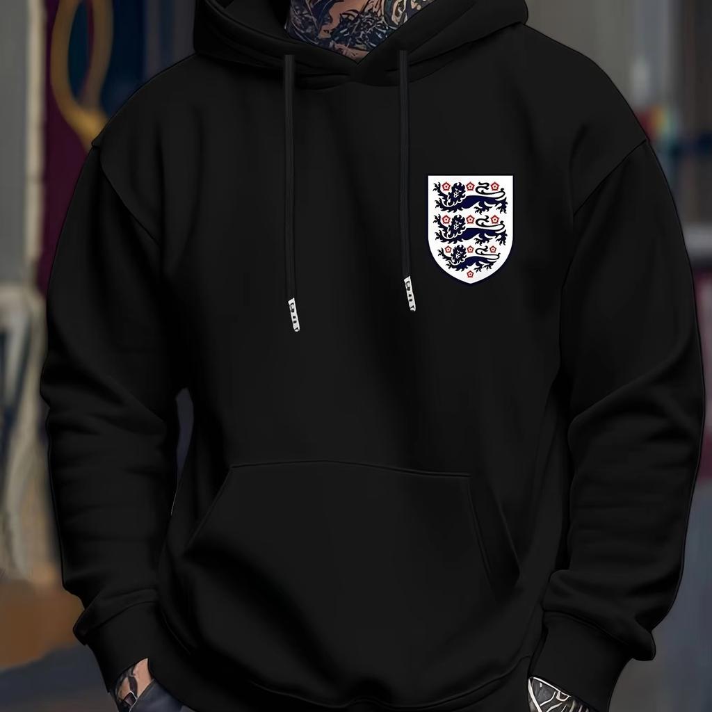 Мужская повседневная толстовка с капюшоном и принтом флага Англии - Зимний пуловер, Худи обычного кроя для повседневной носки, Толстовка