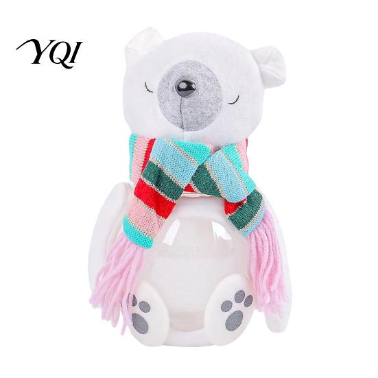 Christmas Window Display Candy Jar, 3D Plush Reindeer Bear Clear Treat Container Tabletop Ornament with Scarf, Holiday Snack Storage Gift Box for Kids