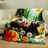Happy Bear Relaxing in Flower Meadow print blanket soft and cozy perfect for the living room bed sofa or a nap,gift