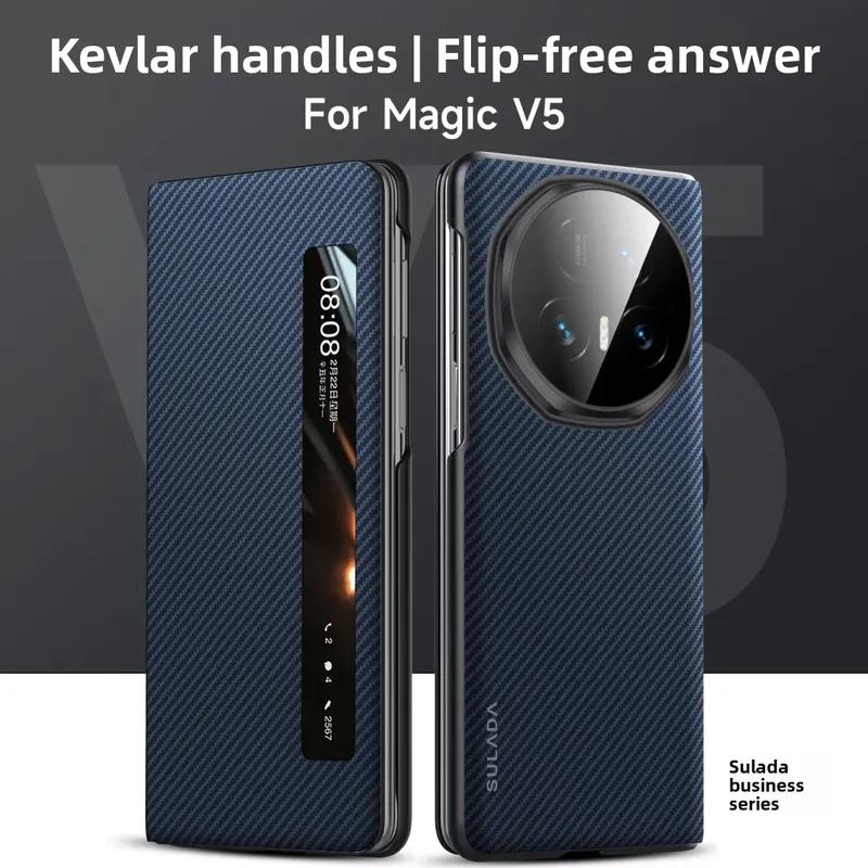 Высококачественный чехол из углеродного волокна для Honor Magic V5 V3 VS3 с видеоокном для ответа на звонки, флип-чехол, защита от падений