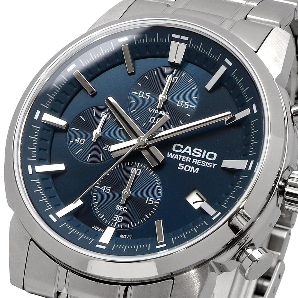 Casio Стандартные мужские часы 1/10 Хронограф Кварцевые MTP-E510D-2A2V синие