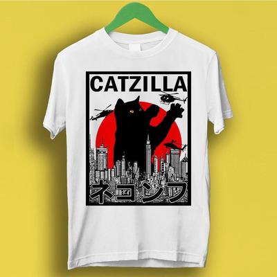 CATZILLA Футболка с принтом гигантского кота для женщин и унисекс, топ с мемом про монстров, удобная свободная футболка с коротким рукавом, унисекс