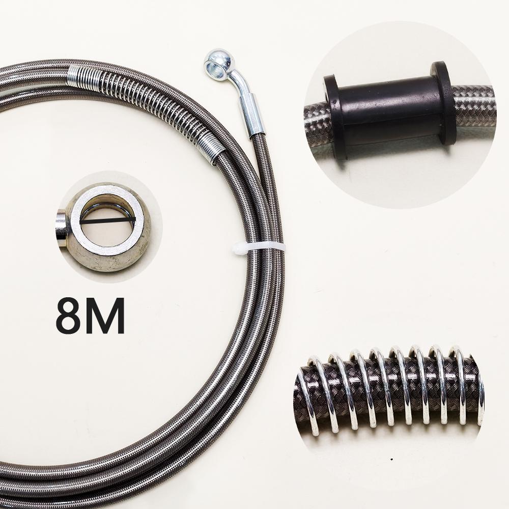 Silver 0°~28°~90° 30-500cm M8 Motorcycle Hydraulic Reinforced Brake Clutch Oil Hose Cable Line Pipe For ATV Dirt Pit Racing Bike