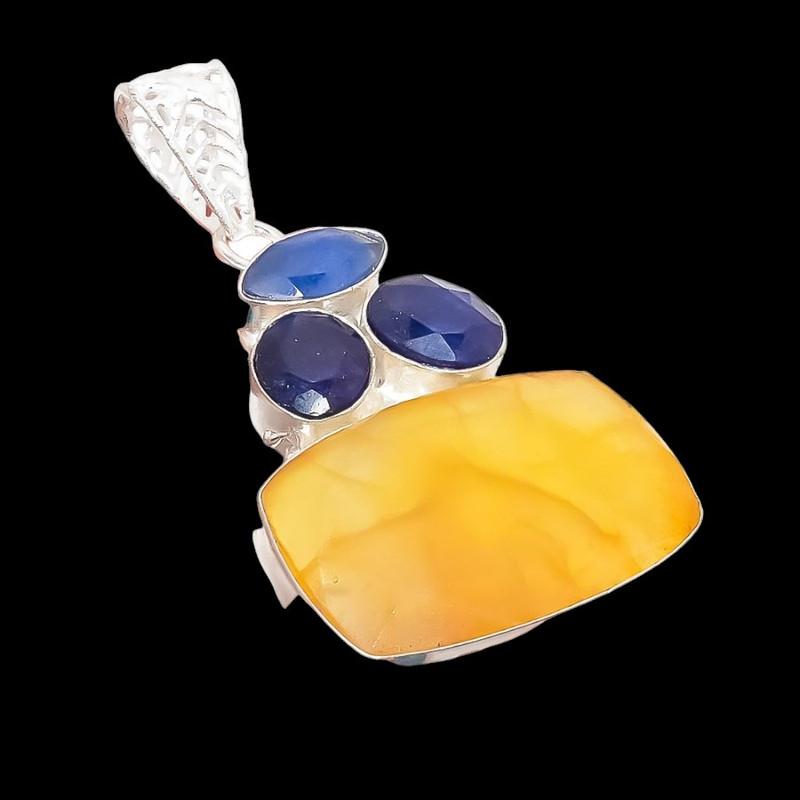 Yellow Sapphire, Sapphire Gemstone 925 Sterling Silver Jewelry Pendant 2.17" AH-5266