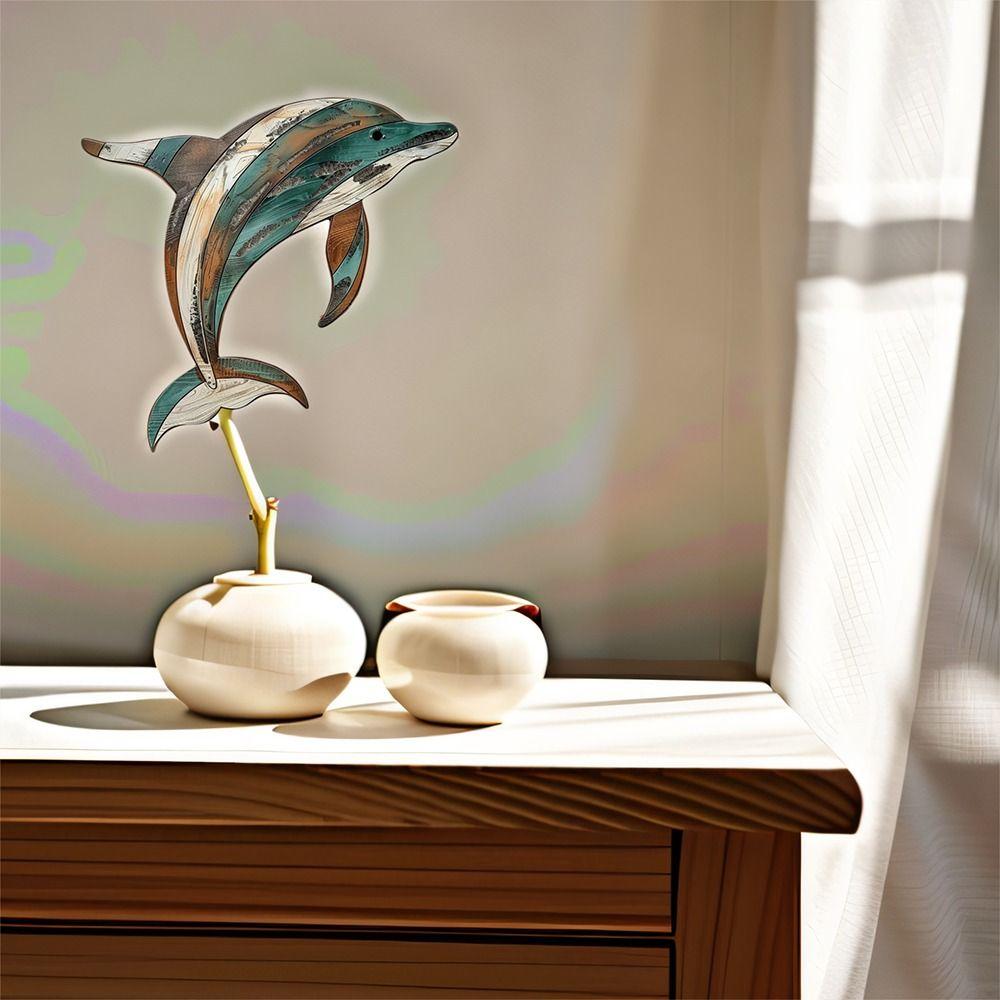 Retro Wooden Dolphin Wall Ornament Ocean Series Marine Animal Decoration Summer Outdoor Hawaiian