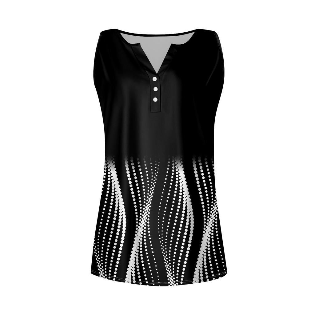 Жен. Футболка Футболка С принтом Пуговицы Без рукавов Повседневные Выходные Мода Классический V-образный вырез Обычный Верх