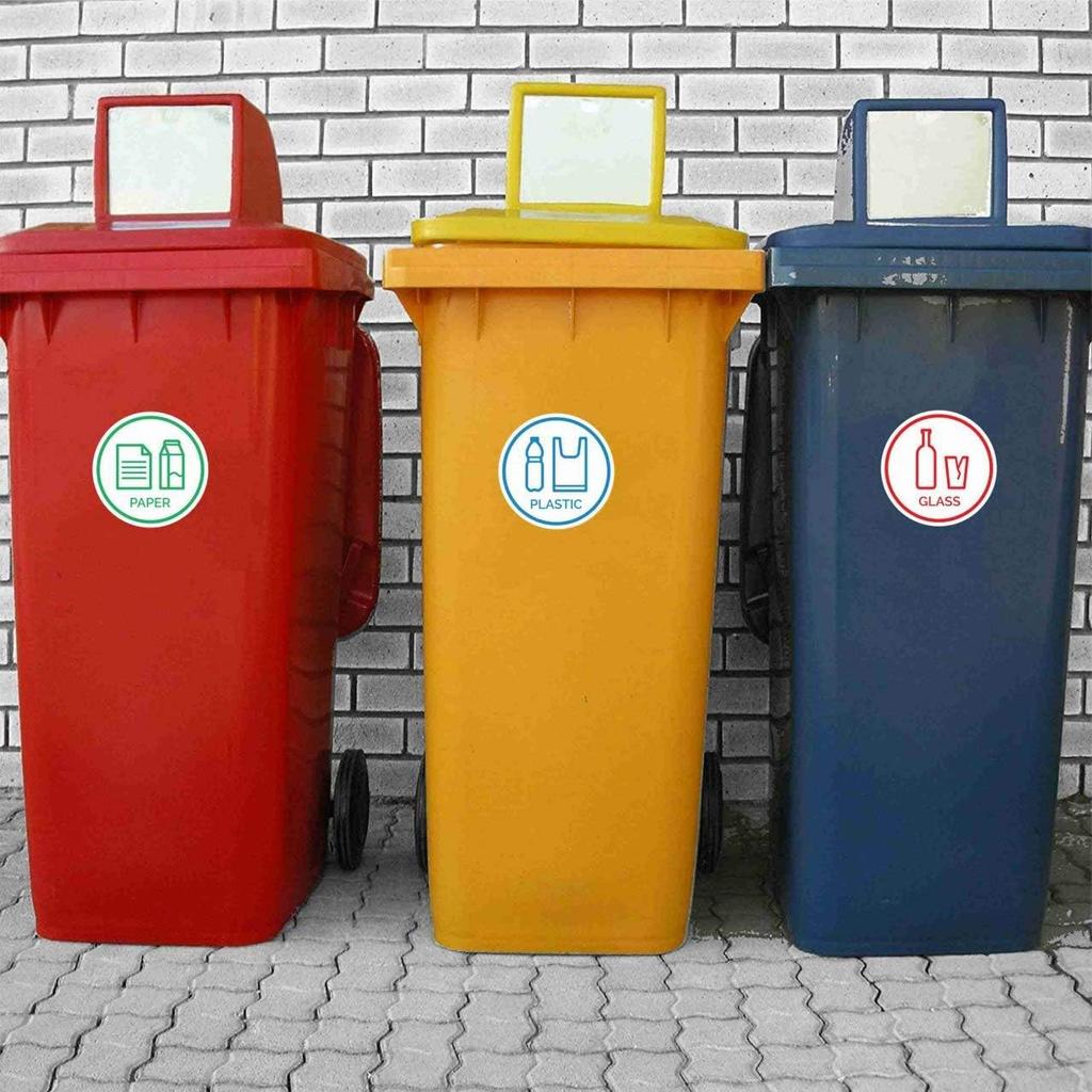 6 Pack 6" Glass, Paper, Plastic, Metal, Trash, Recycle Sign Stickers - Self-Adhesive Vinyl Decal Recycle s - Eco-Friendly Trash Can Signs - 6" -
