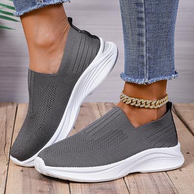 Модная повседневная спортивная обувь слипоны для женщин, дышащие кроссовки из вязаного материала с мягкой подошвой, женская легкая удобная обувь для ходьбы больших размеров
