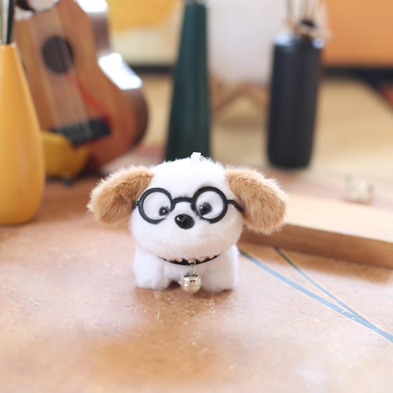 Cute Cute Glasses Puppy Pendant Plush Toy Doll Cartoon Bag Hanging Keychain Doll Doll