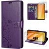 Case for Samsung Galaxy A26 5G - BOOLING - Synthetic Leather Floral Butterfly Pattern Purple Night - 2 Tempered Glasses