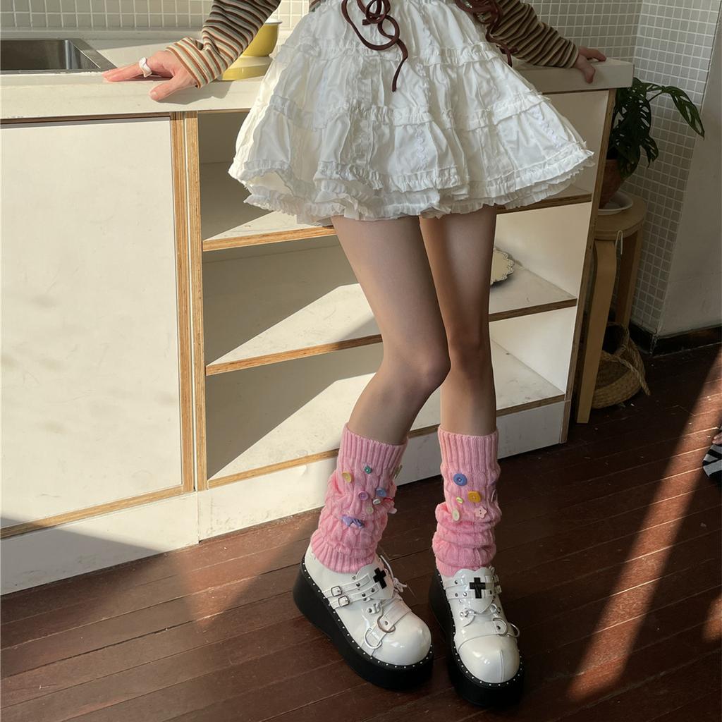 Y2K, разноцветные леггинсы ручной работы с пуговицами, гетры, наборные носки, носки до середины икры для девочек, чулки