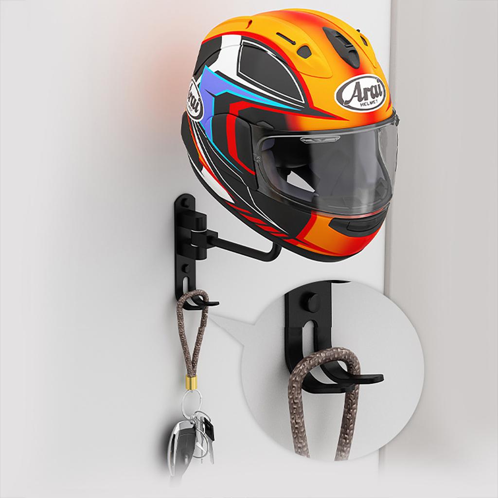 Wall Mount Metal Motorcycle Helmet Rack - Adjustable Bike & Bicycle Helmet Holder with 180° Rotation,Space-Saving Storage Hanger