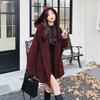 Red Thick Hooded Wool Coat Women Winter Fashion Cape Cloak Jacket Warm Outerwear