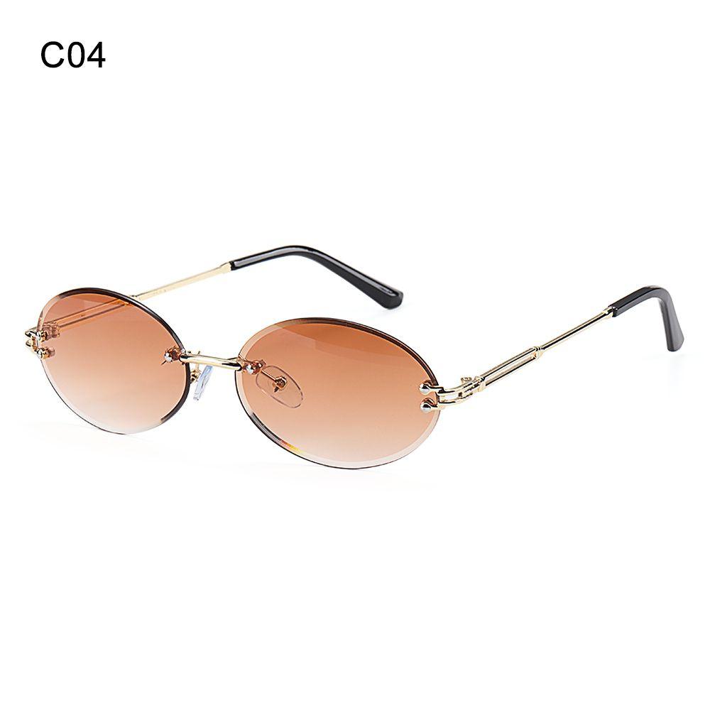 Frameless Rimless Tinted Eyewear Vintage Sunglasses Oval Sunglasses Diamond Cutting Lens Shades