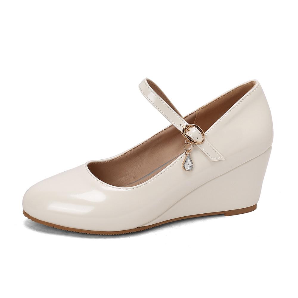 Мода 2025 Весна Босоножки на танкетке с ремешком на щиколотке и пряжкой Женская обувь Высота каблука Офис Вечеринка Свадебная обувь Повседневные женские туфли-лодочки Zapatos Mujer