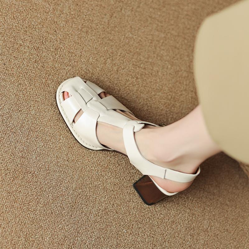 2024 Новый размер 34-43 пряжка натуральная кожа ретро сандалии женские толстые высокие каблуки сандалии лидер продаж женская обувь на высоком каблуке летняя обувь