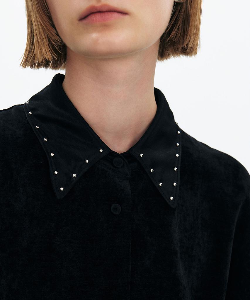 Yunse Studded Velvet Shirt Dress (Black)