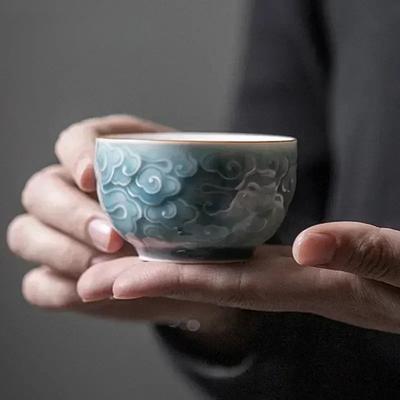 1 шт. китайская керамическая чашка для чая, рельефная чашка ручной работы, бытовая фарфоровая чашка для чая, дорожная личная одинарная чашка, винные кружки, чайная утварь