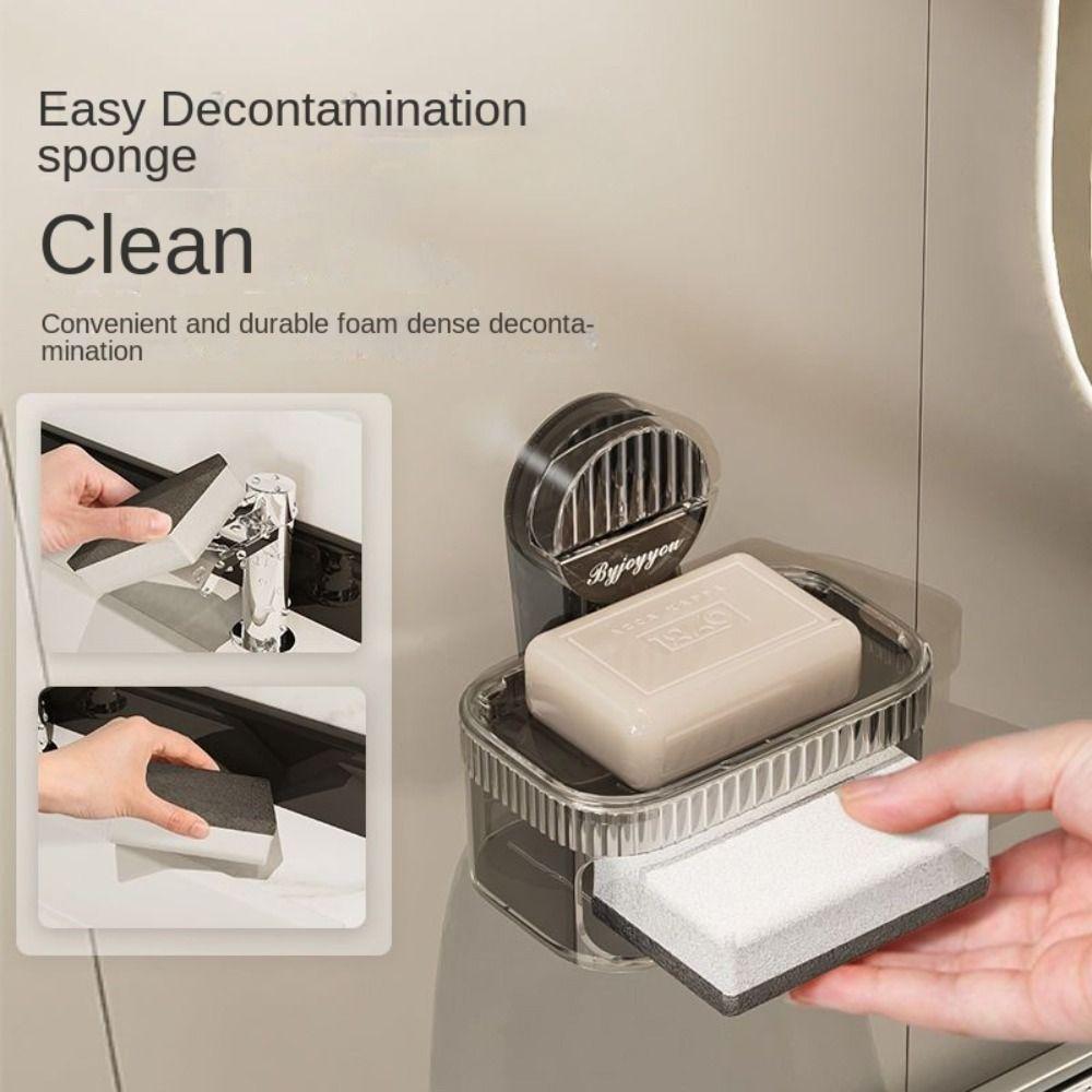 Punch-Free Drain Soap Box Wall Mounted Soap Rack Modern Suction Cup Sponge Soap Holder Bathroom