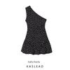 Kaslead New Arrival Women's Clothing Fashion Style Polka Dot Diagonal Shoulder Ruched Bud Dress 750014