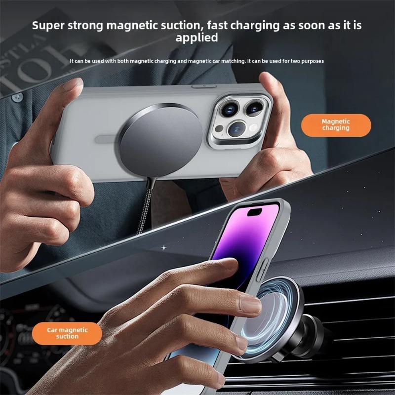 Металлическая подставка для объектива Магнитный чехол Magsafe для iPhone 17 16 15 14 13 12 Mini 11 Pro Max Plus Матовый Ударопрочный Чехол для Беспроводной Зарядки