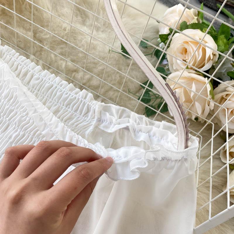 Весенне-осенние женские элегантные праздничные платья, белые шифоновые платья с пышными рукавами и вырезом на шее, с открытыми плечами