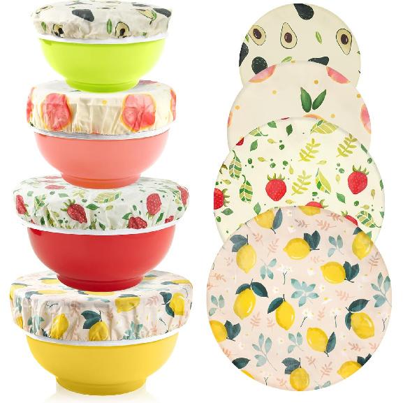 4 Pack Reble Bowl Covers for Bread Proofing, Washable Cotton Stretchable Bowl Covers, 6/8 /10/12 Inch Washable Bowl Covers for Bread Proofing
