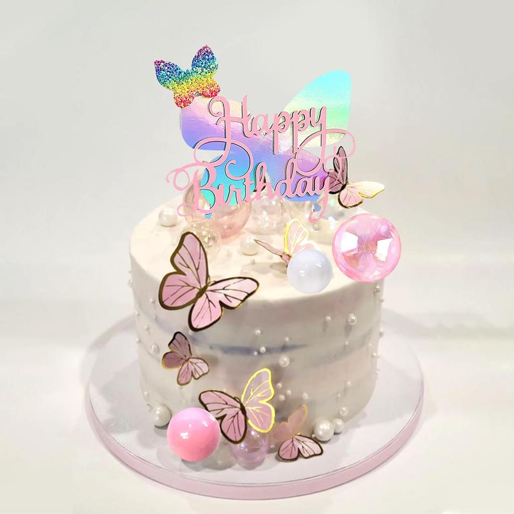 Butterfly Cake Decoration Boho Cake Decorations with Bubble Balls for Wedding Baby Shower Birthday Boho Themed Party Supplies