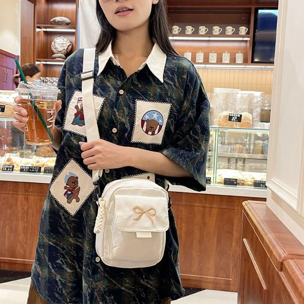 Большая вместительная сумка через плечо в корейском стиле, холщовая сумка на одно плечо с принтом банта для девочек