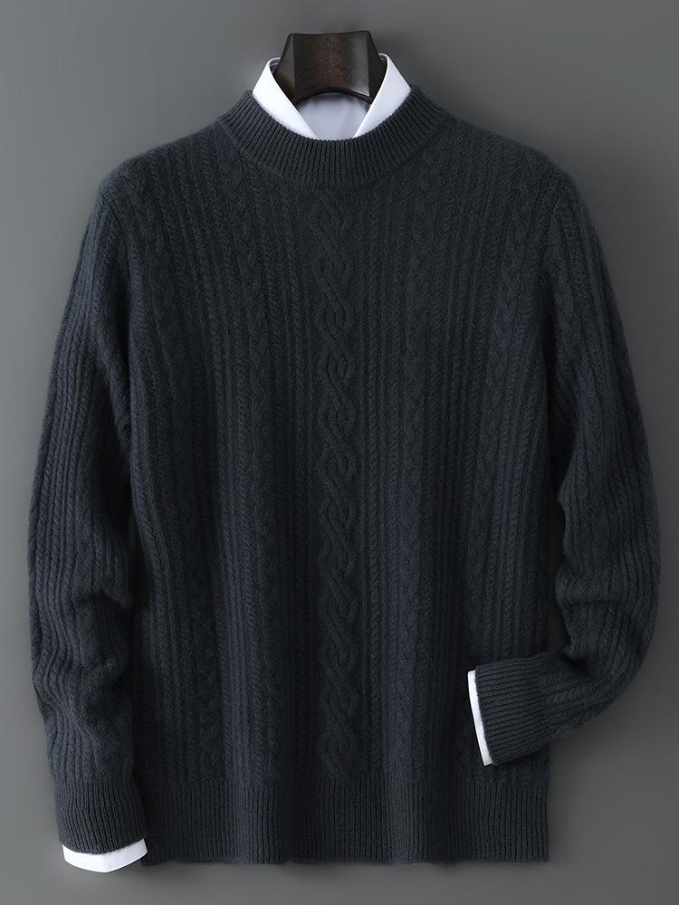 Men's 2025 Autumn/Winter High Neck Cashmere Jacquard Pullover - Thick Knit Base Layer Wool Sweater, Solid Color Trend.