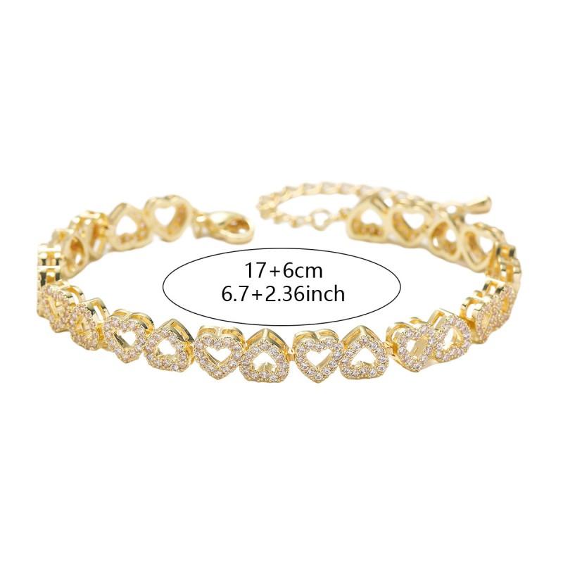 Elegant Copper Heart Bracelet With Zirconia Crystals Minimalist Fashion Jewelry Women Gift