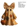 Patchwork Ghost Halloween Decor Handmade Ghost with Pumpkin Bucket And Floral Bow Vintage Tabletop Ornament for Shelf Home Decoration