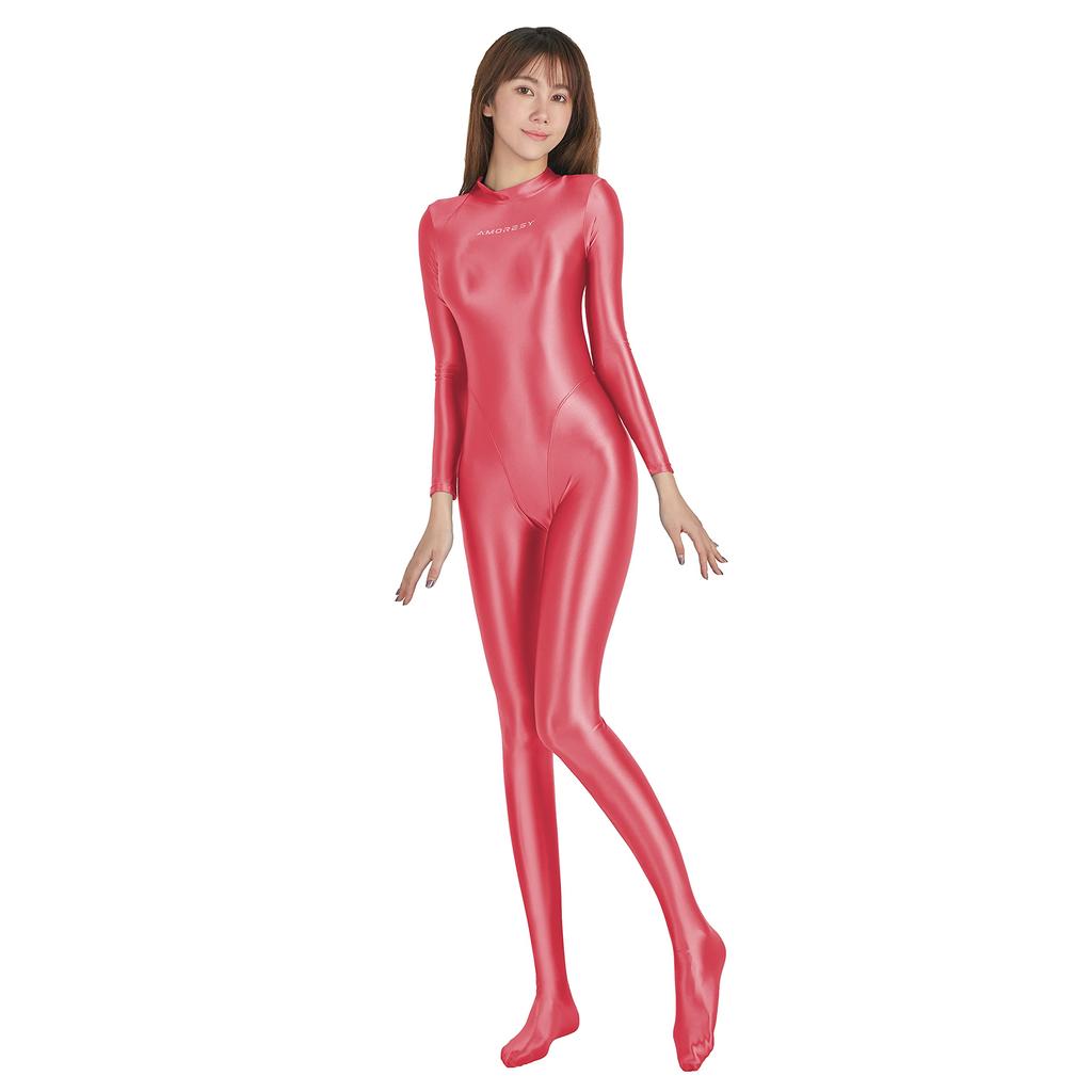 Diving Suit Skin Contact Competition Hot Springs Are Also Available Are Nylon Swimsuits with Legs [AMORESY] Shiny, Full-body Slimming. (rose, XXXL)