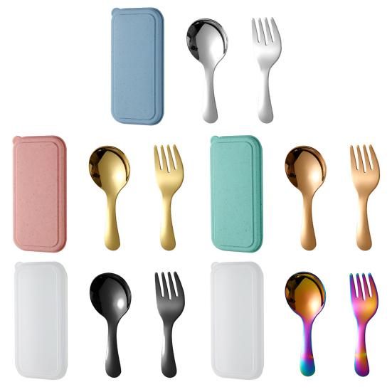 Stainless Steel Fork Spoon Set with Case Travel Utensil Set Ergonomic Handle Portable Outdoor Picnic Utensils for Travel Picnic Camping