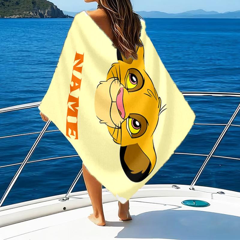 1pc Lion King3 Beach Towel with Custom Name, Beach/Swimming/Bath/Picnic/Camping Towel, Suitable for Seaside Beaches