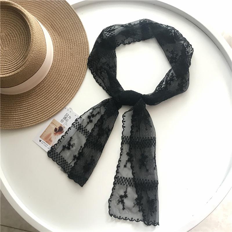 Spring and Autumn Korean Lace Scarf Solid Color Long Strip Small Scarf Neck Protection Hair Decoration Scarf Ribbon Winter Scarf