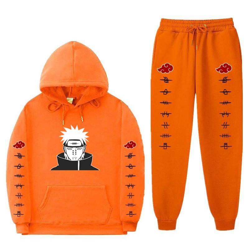 Мужской комплект толстовок с капюшоном на флисовой подкладке Naruto Акацуки Пейн Тэндо, повседневный наряд с длинным рукавом