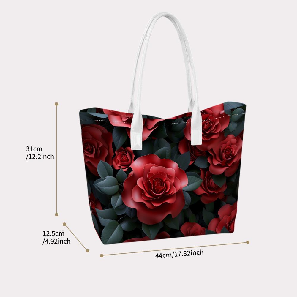 Red Rose Pattern Tote Bag Fashion Daily Carry Shoulder Handbag
