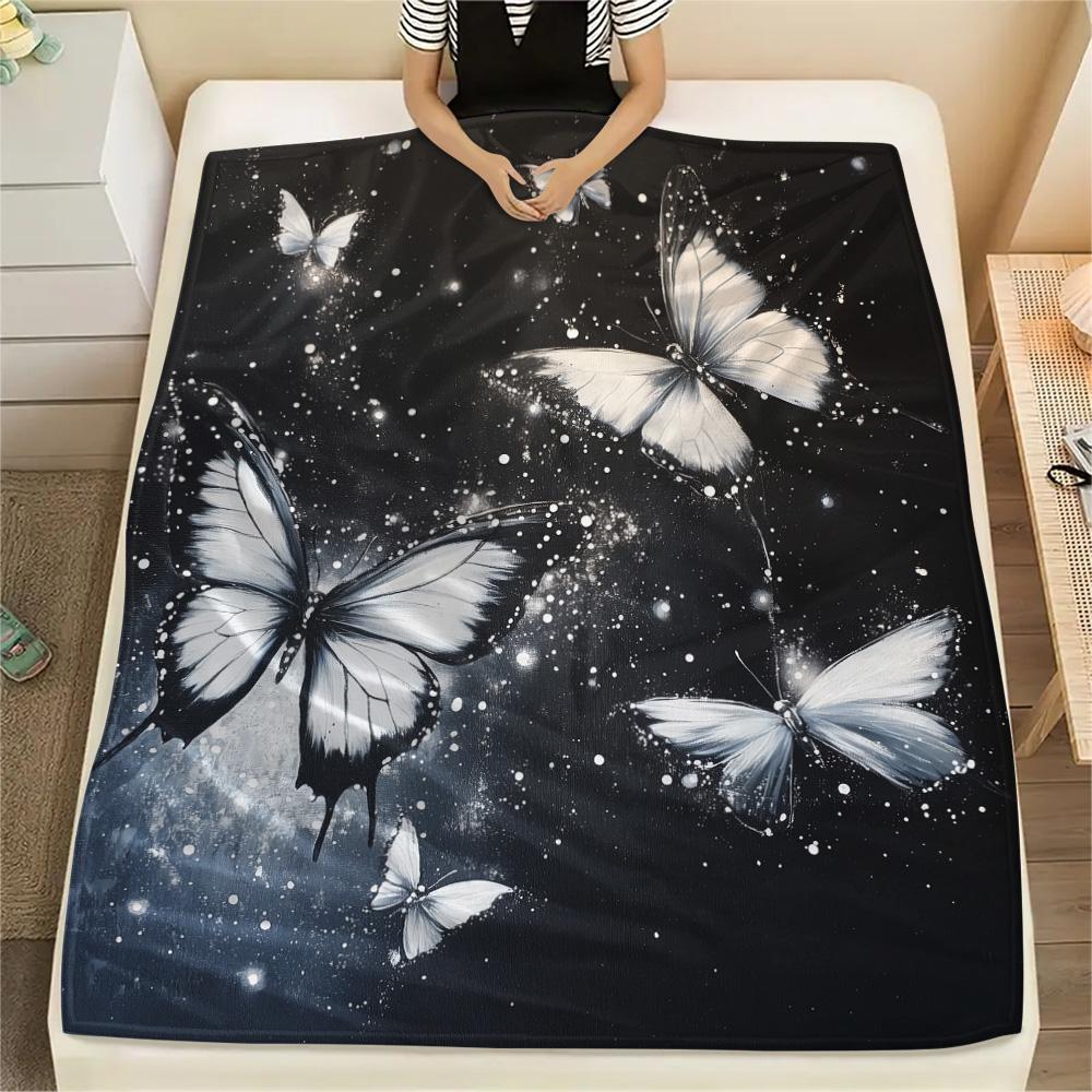 Dark Butterflies Print Flannel Blanket, High quality Comfortable for All Seasons, Home Decor, Warmth and Comfort
