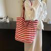 Women's 2024 Large Striped Canvas Tote Bag for Commuting & College Students