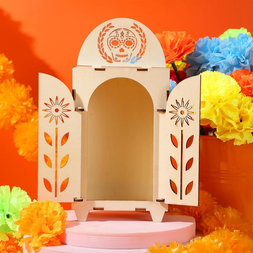 Soaoo Dia De Los Muertos Ofrenda Shadow Box, Wooden Day of The Dead Shadow Box, Skull Papel Picado Day of The Dead Decorations, Altar Ofrenda