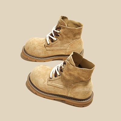 Матовые кожаные ботинки Мартин женские осенние новые короткие ботинки повседневные на шнуровке на высокой подошве противоскользящие