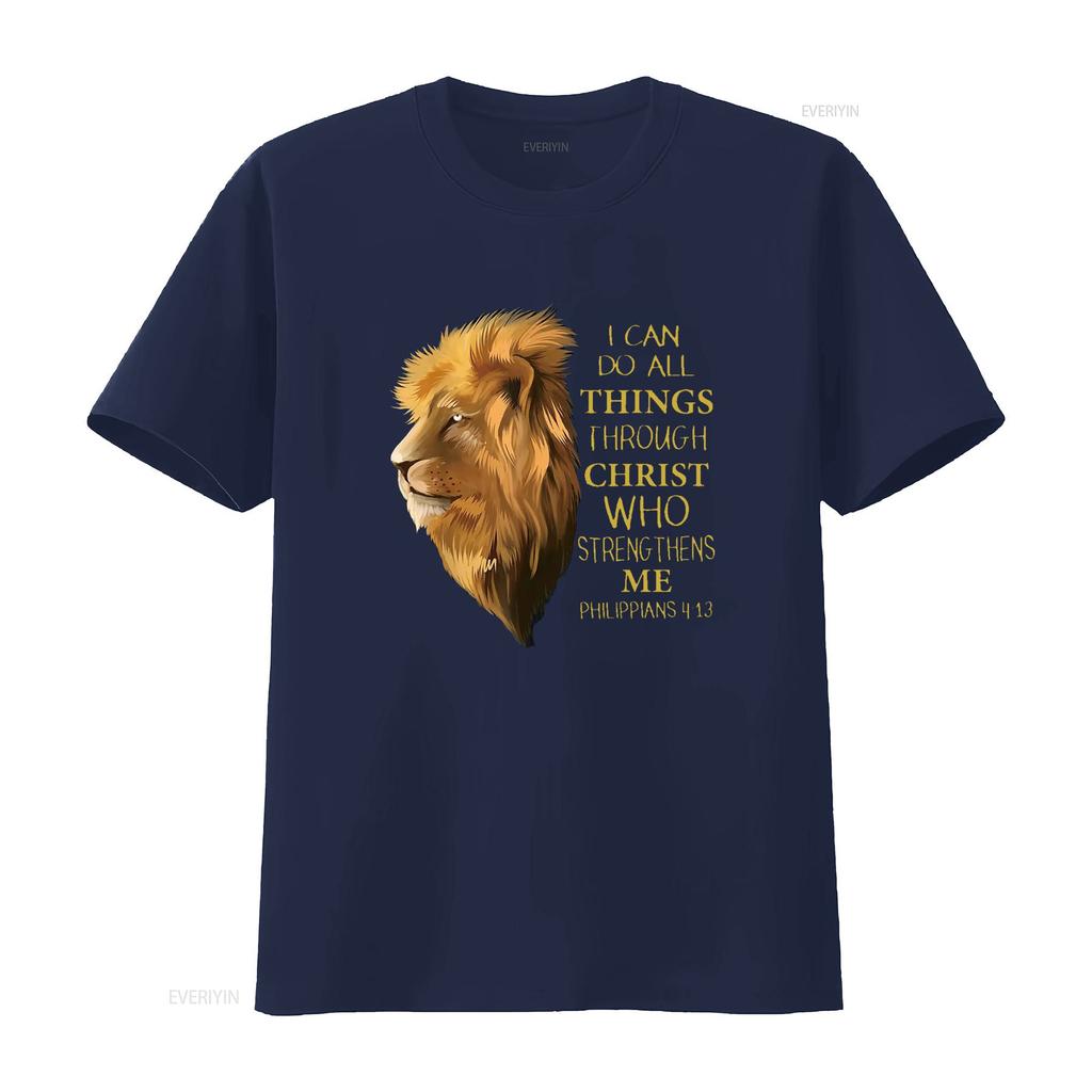 Philippians 4 13 Religious Lion Verses Funny Christian T Shirt Black Medium vintage Washed streetwear Breathable Slightly